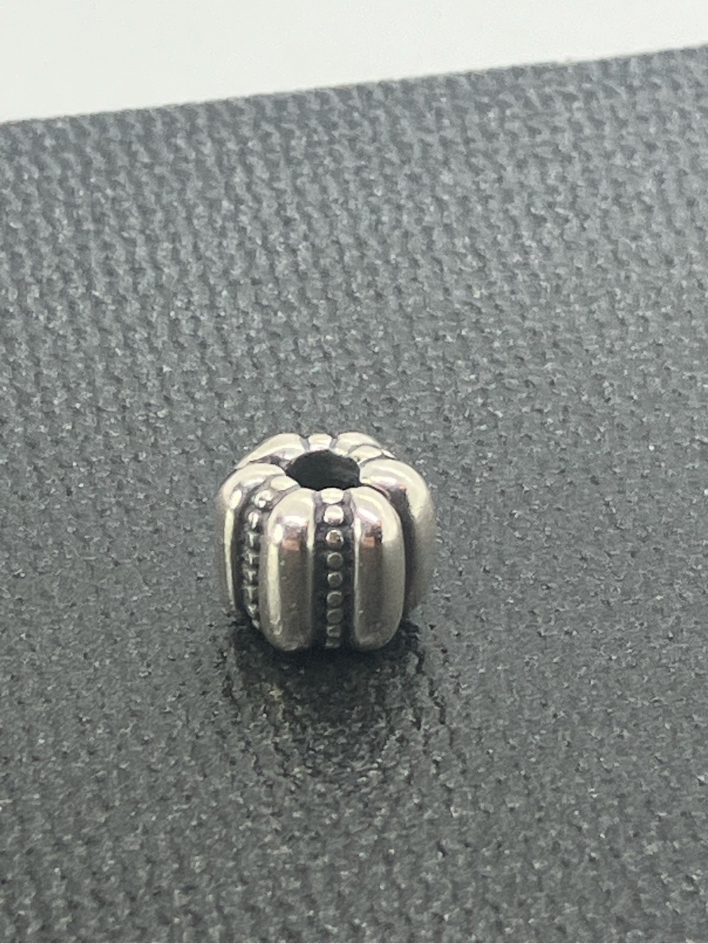 Pandora Sterling Silver Dots & Ridges Barrel Clip Charm Authentic #790446
